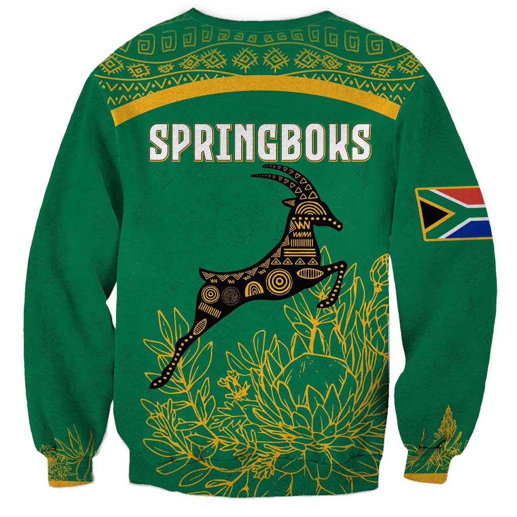South Africa Springboks Sweatshirt with Tribal Antelope Design and Floral Accents