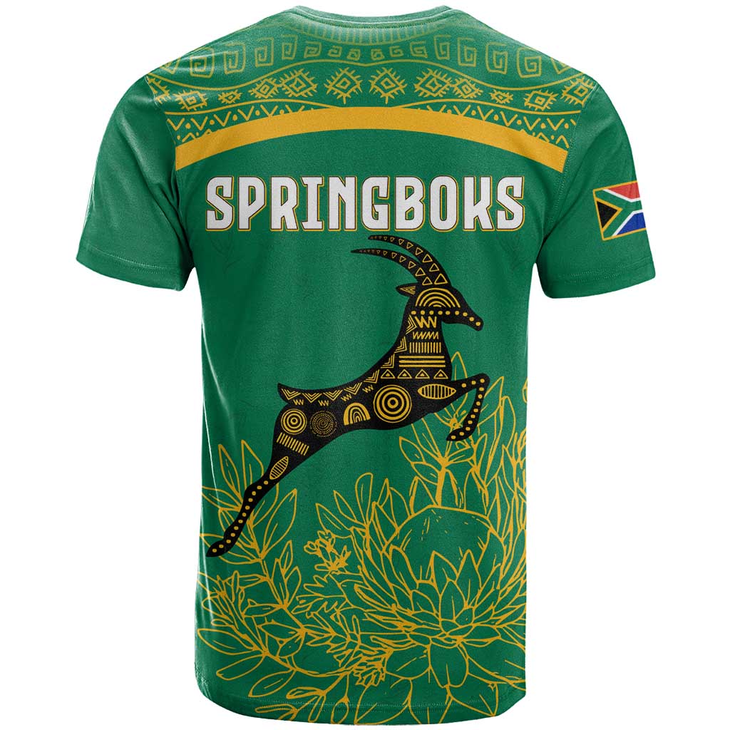 South Africa Springboks T Shirt with Tribal Antelope Design and Floral Accents
