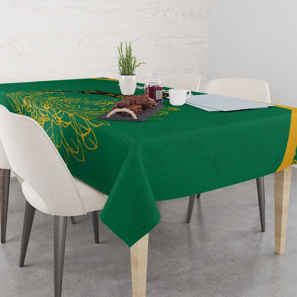 South Africa Springboks Tablecloth with Tribal Antelope Design and Floral Accents
