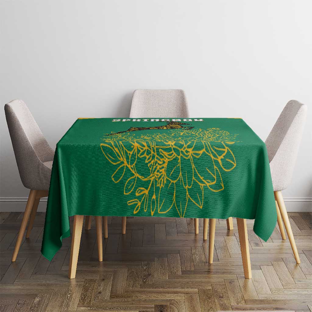 South Africa Springboks Tablecloth with Tribal Antelope Design and Floral Accents