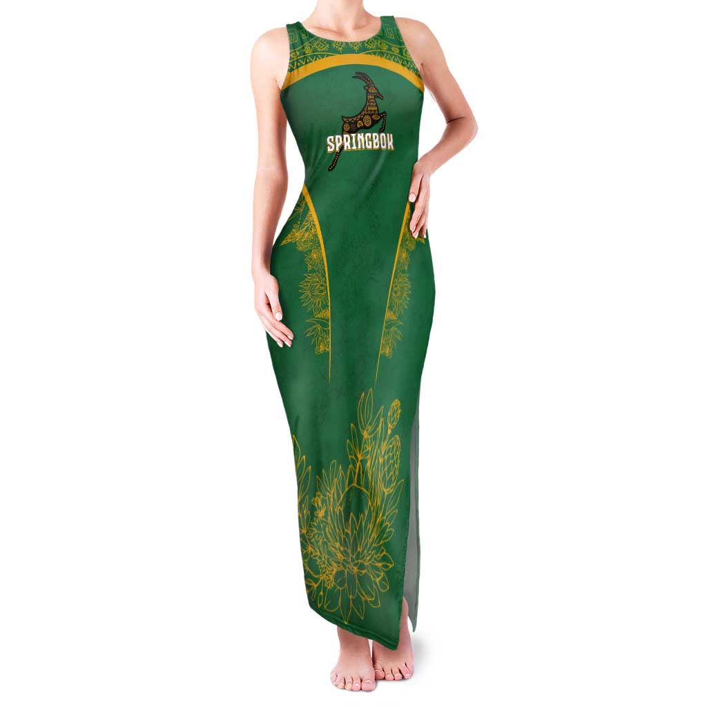 South Africa Springboks Tank Maxi Dress with Tribal Antelope Design and Floral Accents