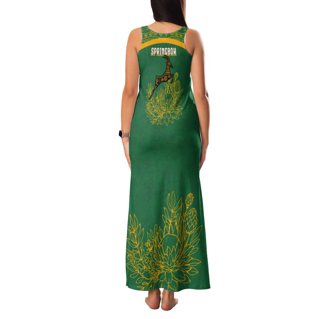 South Africa Springboks Tank Maxi Dress with Tribal Antelope Design and Floral Accents