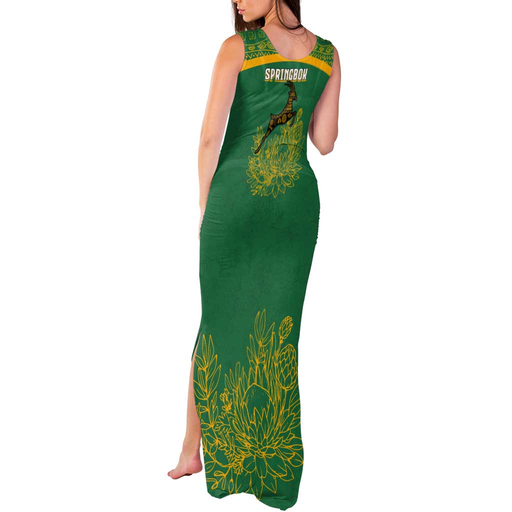 South Africa Springboks Tank Maxi Dress with Tribal Antelope Design and Floral Accents