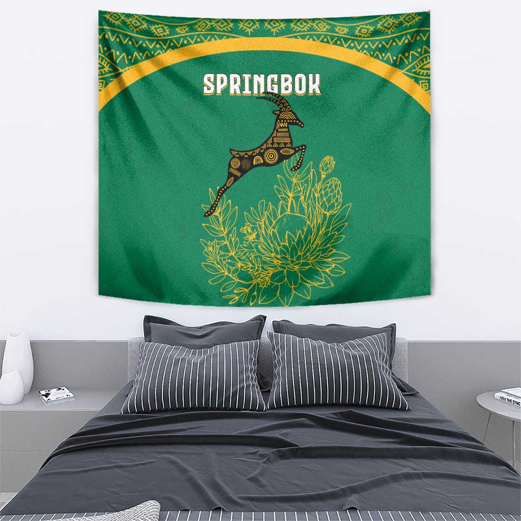 South Africa Springboks Tapestry with Tribal Antelope Design and Floral Accents