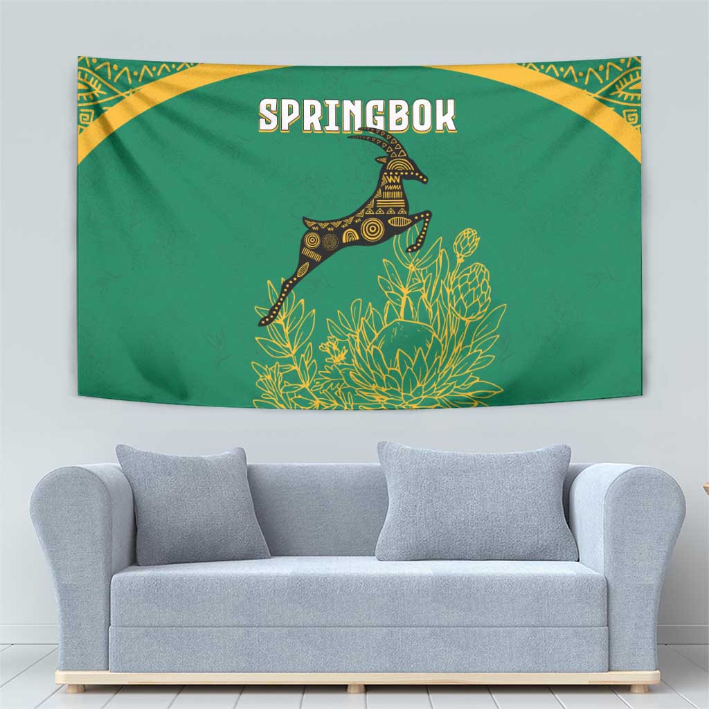 South Africa Springboks Tapestry with Tribal Antelope Design and Floral Accents