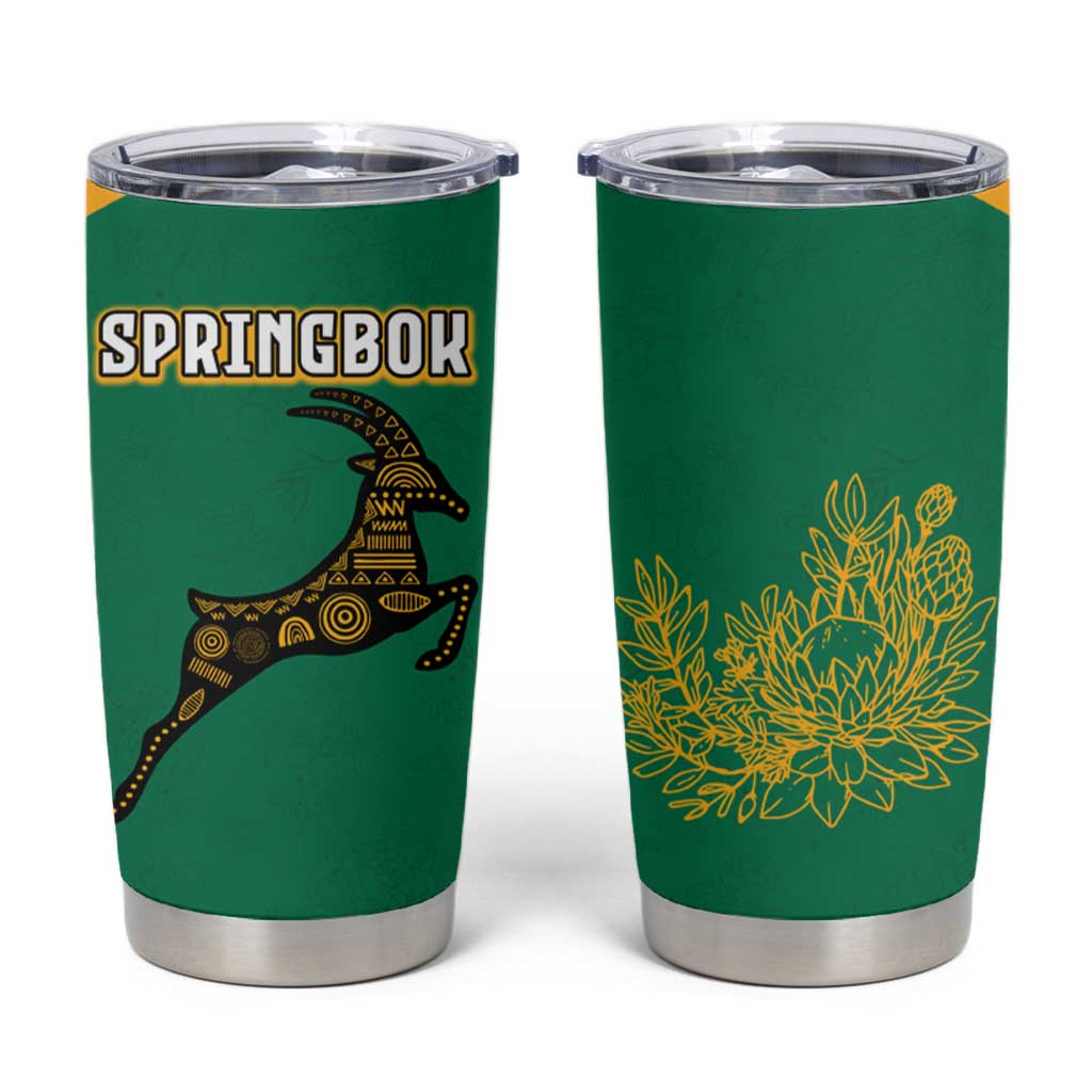 South Africa Springboks Tumbler Cup with Tribal Antelope Design and Floral Accents