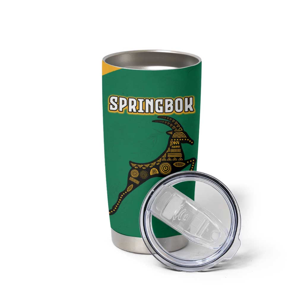South Africa Springboks Tumbler Cup with Tribal Antelope Design and Floral Accents