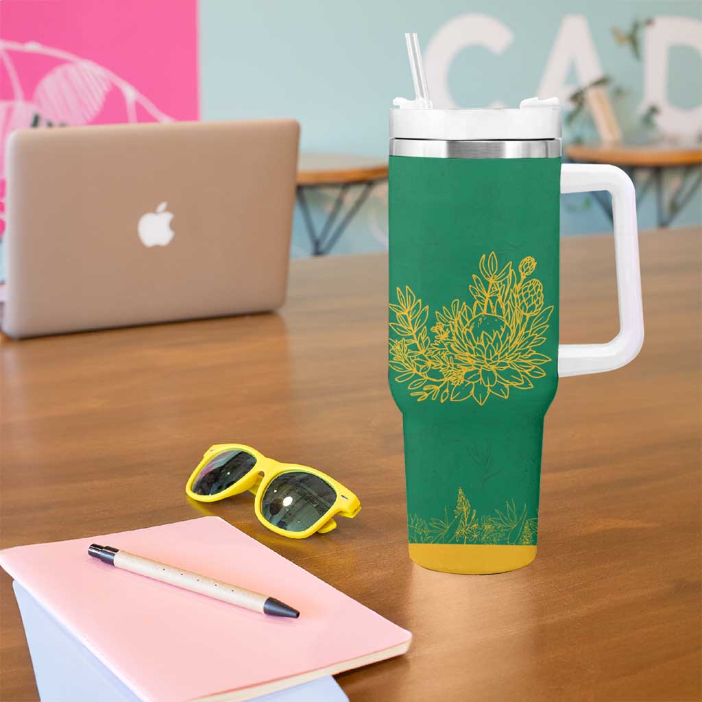 South Africa Springboks Tumbler With Handle with Tribal Antelope Design and Floral Accents