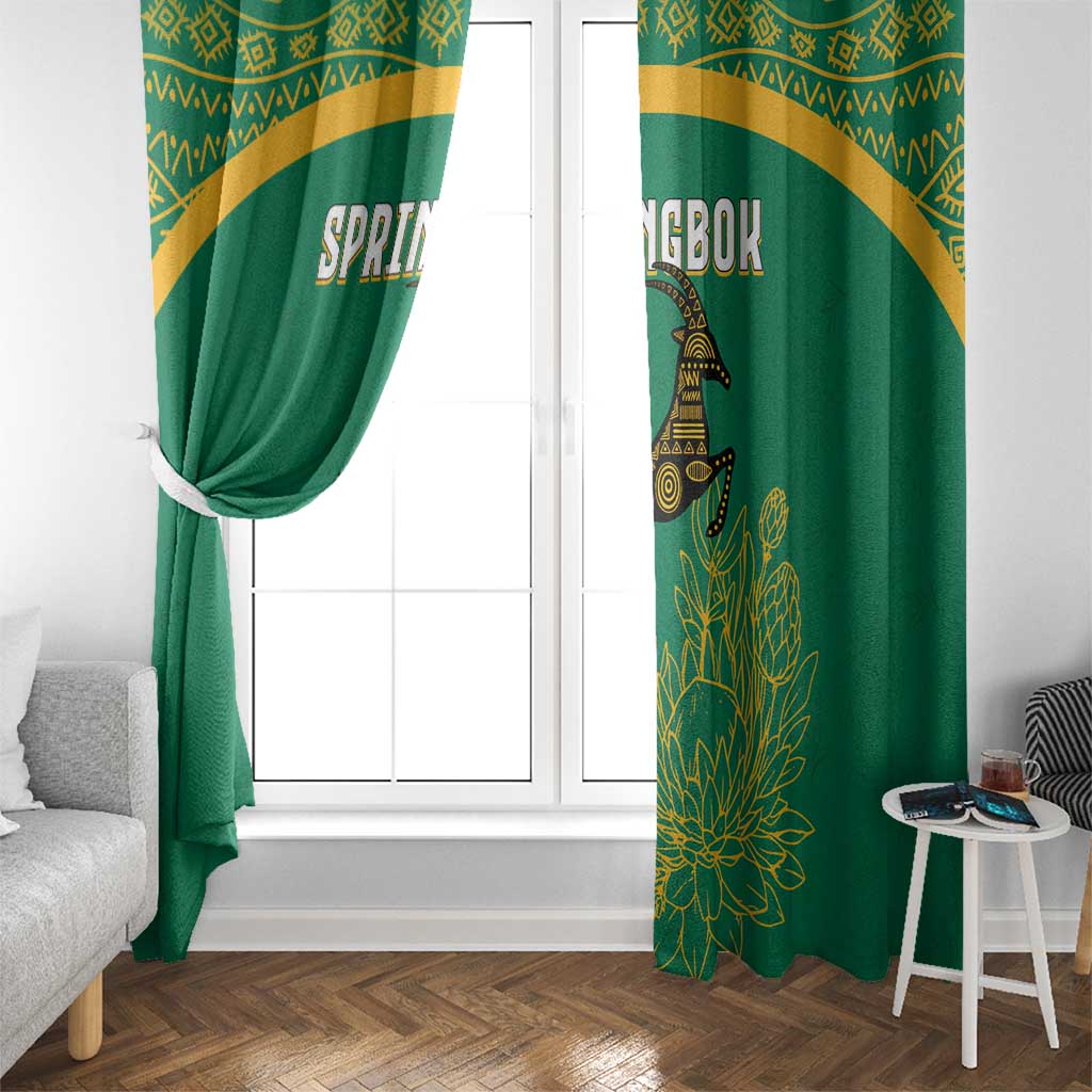 South Africa Springboks Window Curtain with Tribal Antelope Design and Floral Accents