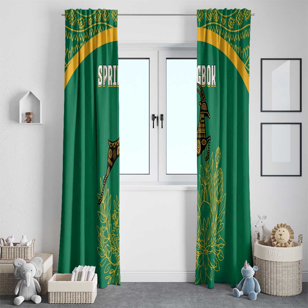 South Africa Springboks Window Curtain with Tribal Antelope Design and Floral Accents