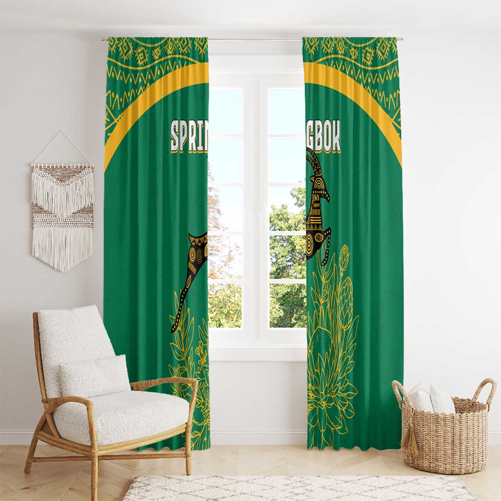 South Africa Springboks Window Curtain with Tribal Antelope Design and Floral Accents