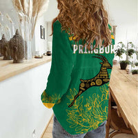 South Africa Springboks Women Casual Shirt with Tribal Antelope Design and Floral Accents