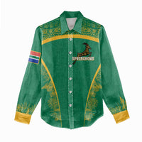 South Africa Springboks Women Casual Shirt with Tribal Antelope Design and Floral Accents
