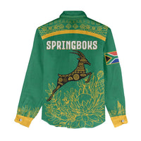 South Africa Springboks Women Casual Shirt with Tribal Antelope Design and Floral Accents