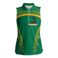 South Africa Springboks Women Sleeveless Polo Shirt with Tribal Antelope Design and Floral Accents