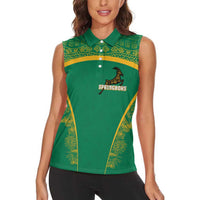 South Africa Springboks Women Sleeveless Polo Shirt with Tribal Antelope Design and Floral Accents