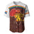African Sunset Heritage Baseball Jersey Tribal Pattern with Continent Silhouette, Rainbow Arc & Safari Scene