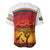 African Sunset Heritage Baseball Jersey Tribal Pattern with Continent Silhouette, Rainbow Arc & Safari Scene