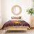 African Sunset Heritage Bedding Set Tribal Pattern with Continent Silhouette, Rainbow Arc & Safari Scene