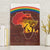 African Sunset Heritage Canvas Wall Art Tribal Pattern with Continent Silhouette, Rainbow Arc & Safari Scene