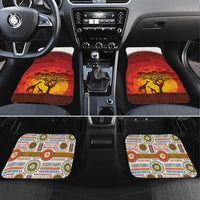 African Sunset Heritage Car Mats Tribal Pattern with Continent Silhouette, Rainbow Arc & Safari Scene