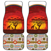 African Sunset Heritage Car Mats Tribal Pattern with Continent Silhouette, Rainbow Arc & Safari Scene