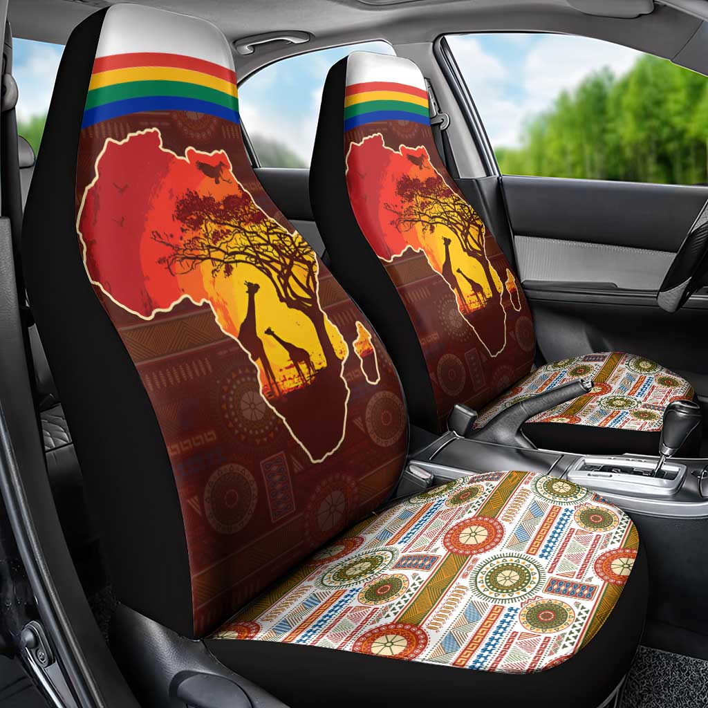 African Sunset Heritage Car Seat Cover Tribal Pattern with Continent Silhouette, Rainbow Arc & Safari Scene