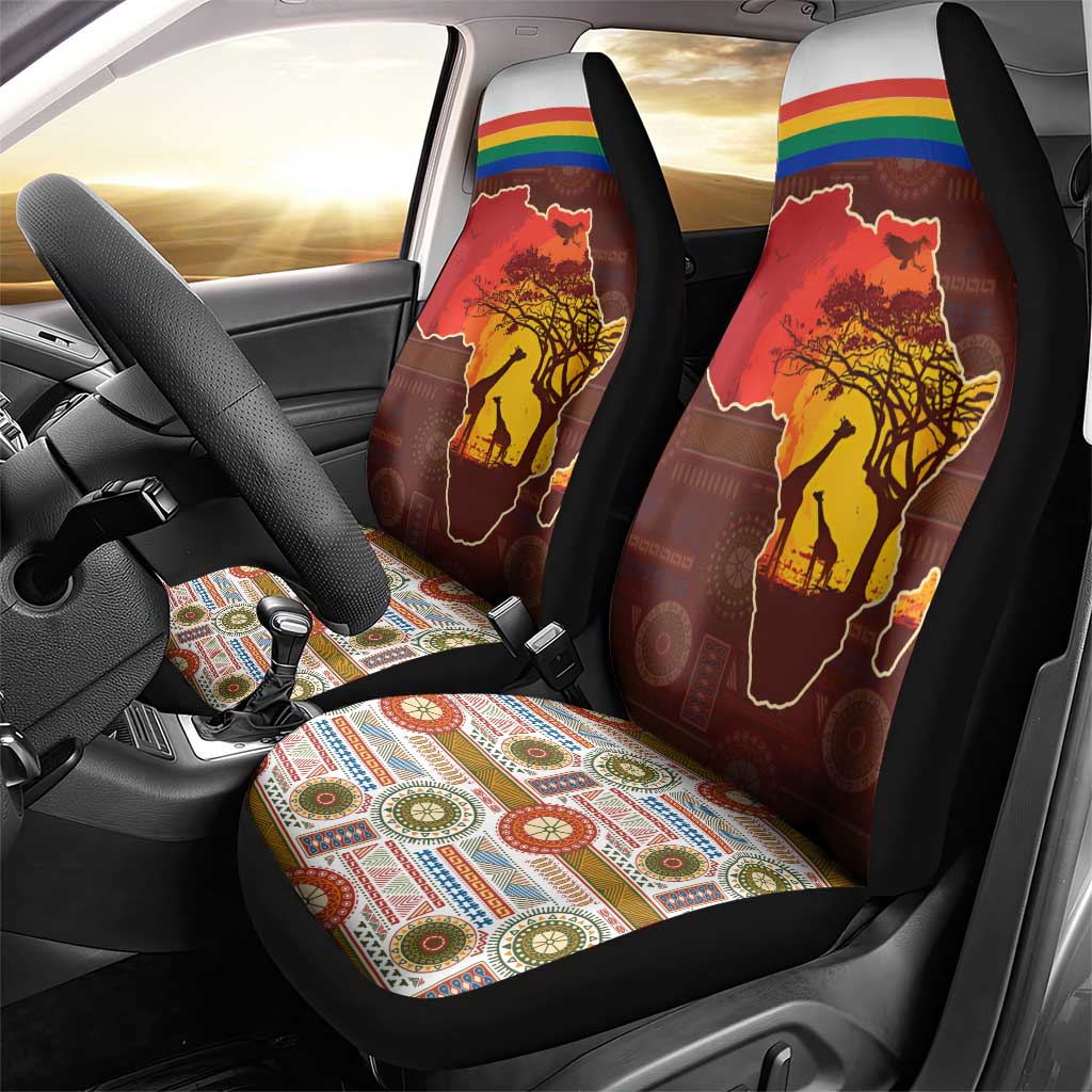 African Sunset Heritage Car Seat Cover Tribal Pattern with Continent Silhouette, Rainbow Arc & Safari Scene
