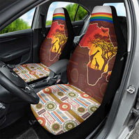 African Sunset Heritage Car Seat Cover Tribal Pattern with Continent Silhouette, Rainbow Arc & Safari Scene