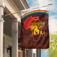 African Sunset Heritage Garden Flag Tribal Pattern with Continent Silhouette, Rainbow Arc & Safari Scene
