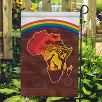 African Sunset Heritage Garden Flag Tribal Pattern with Continent Silhouette, Rainbow Arc & Safari Scene