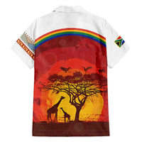 African Sunset Heritage Hawaiian Shirt Tribal Pattern with Continent Silhouette, Rainbow Arc & Safari Scene