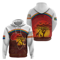 African Sunset Heritage Hoodie Tribal Pattern with Continent Silhouette, Rainbow Arc & Safari Scene