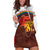 African Sunset Heritage Hoodie Dress Tribal Pattern with Continent Silhouette, Rainbow Arc & Safari Scene