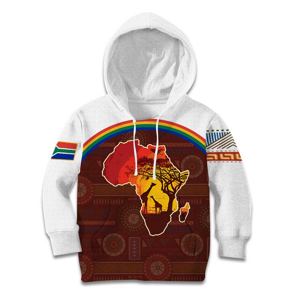African Sunset Heritage Kid Hoodie Tribal Pattern with Continent Silhouette, Rainbow Arc & Safari Scene
