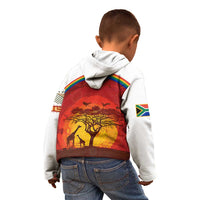 African Sunset Heritage Kid Hoodie Tribal Pattern with Continent Silhouette, Rainbow Arc & Safari Scene