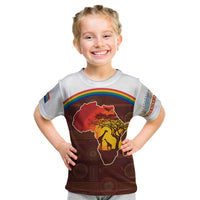 African Sunset Heritage Kid T Shirt Tribal Pattern with Continent Silhouette, Rainbow Arc & Safari Scene