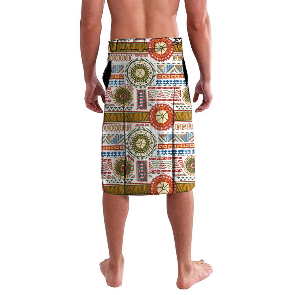 African Sunset Heritage Lavalava Tribal Pattern with Continent Silhouette, Rainbow Arc & Safari Scene