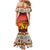 African Sunset Heritage Mermaid Dress Tribal Pattern with Continent Silhouette, Rainbow Arc & Safari Scene