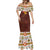African Sunset Heritage Mermaid Dress Tribal Pattern with Continent Silhouette, Rainbow Arc & Safari Scene