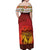 African Sunset Heritage Off Shoulder Maxi Dress Tribal Pattern with Continent Silhouette, Rainbow Arc & Safari Scene