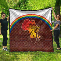 African Sunset Heritage Quilt Tribal Pattern with Continent Silhouette, Rainbow Arc & Safari Scene