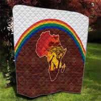 African Sunset Heritage Quilt Tribal Pattern with Continent Silhouette, Rainbow Arc & Safari Scene