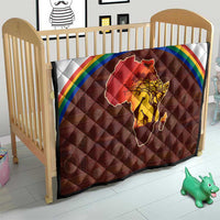 African Sunset Heritage Quilt Tribal Pattern with Continent Silhouette, Rainbow Arc & Safari Scene