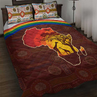 African Sunset Heritage Quilt Bed Set Tribal Pattern with Continent Silhouette, Rainbow Arc & Safari Scene