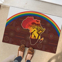 African Sunset Heritage Rubber Doormat Tribal Pattern with Continent Silhouette, Rainbow Arc & Safari Scene