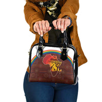 African Sunset Heritage Shoulder Handbag Tribal Pattern with Continent Silhouette, Rainbow Arc & Safari Scene