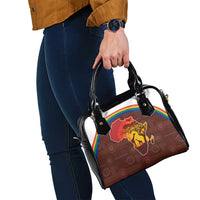 African Sunset Heritage Shoulder Handbag Tribal Pattern with Continent Silhouette, Rainbow Arc & Safari Scene