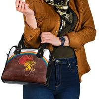 African Sunset Heritage Shoulder Handbag Tribal Pattern with Continent Silhouette, Rainbow Arc & Safari Scene