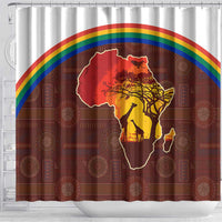 African Sunset Heritage Shower Curtain Tribal Pattern with Continent Silhouette, Rainbow Arc & Safari Scene